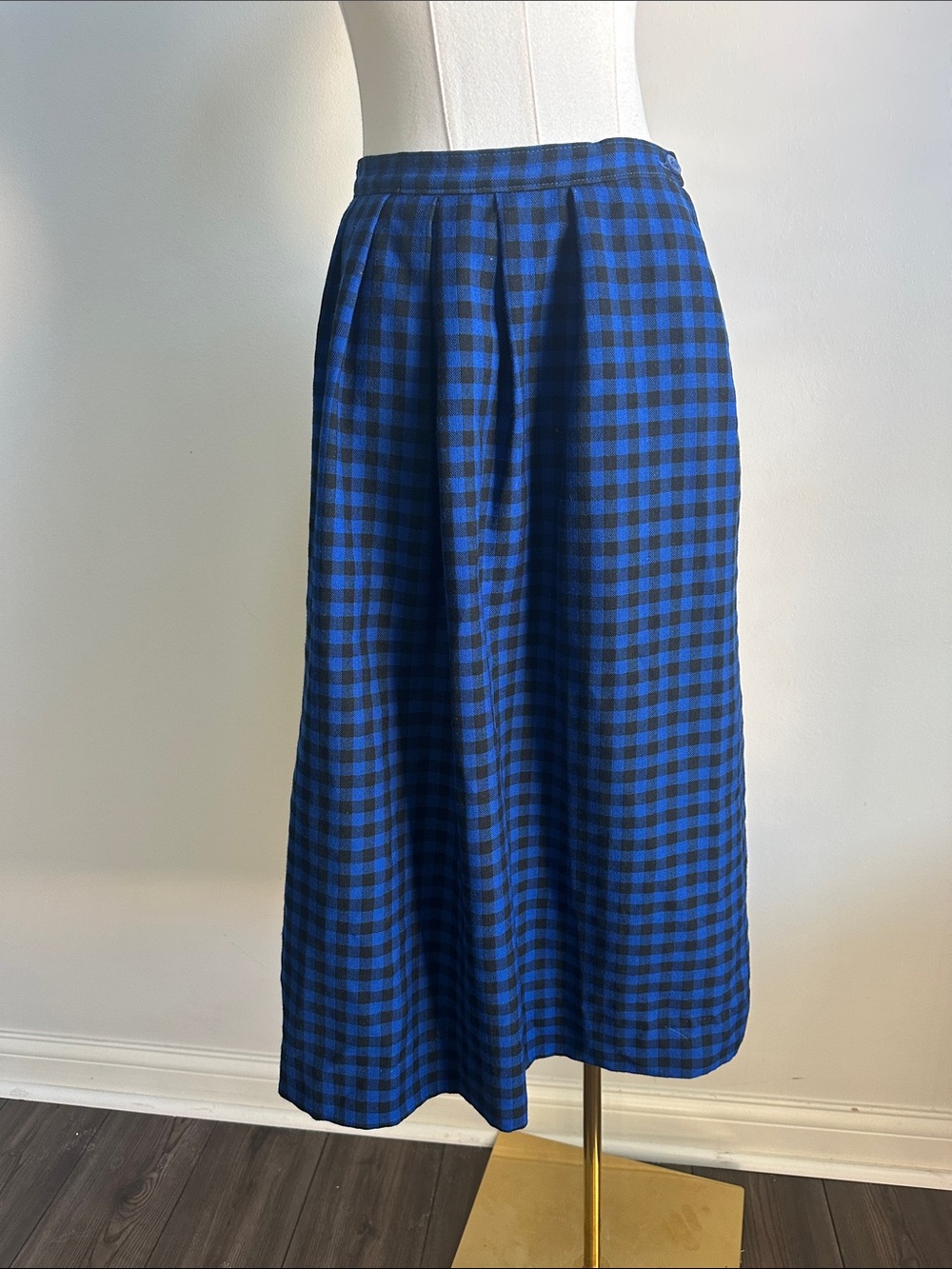 Vtg Pendleton Blue Black Gingham Plaid Midi Skirt 90s Grunge Academia Preppy 12